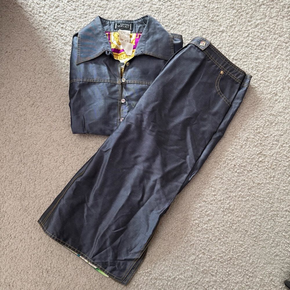 1990s Gianni Versace Denim Shirt and Skirt Set